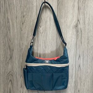 NWOT Lug Swing Crossbody Messenger Bag w/ RFID Peacock Blue Water Bottle Holder